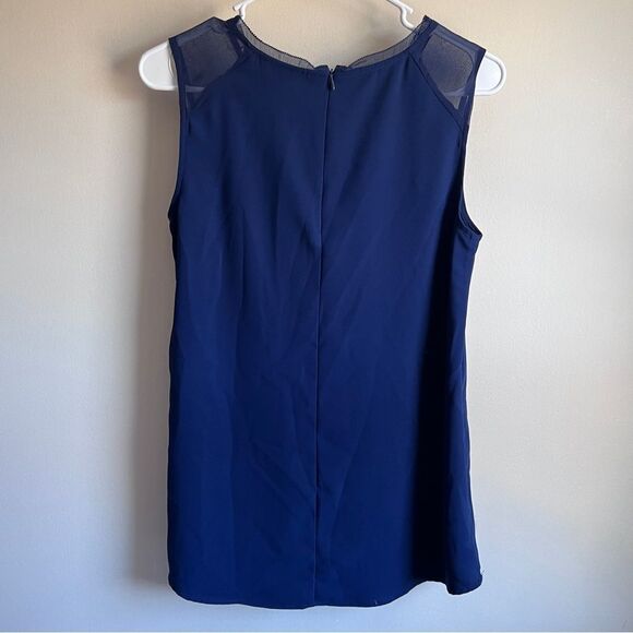 Soft Surroundings Navy Blue Zipper Back Mesh Trim Teagan Tunic Tank Top - Picture 4 of 4